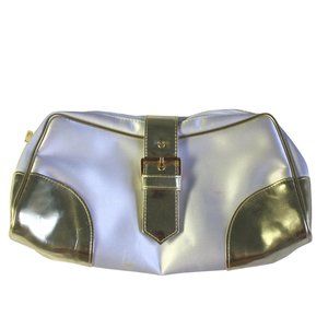 Dior Makeup Cosmetic Bag White & Gold Satin